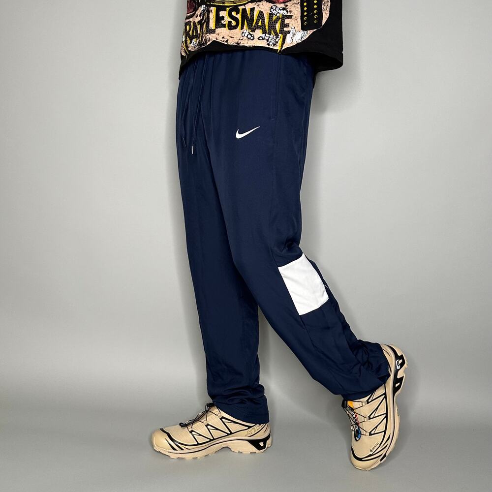 Vintage Y2K Nike Track Pants Mens L Navy Blue White Swoosh Polyester Sweatpants